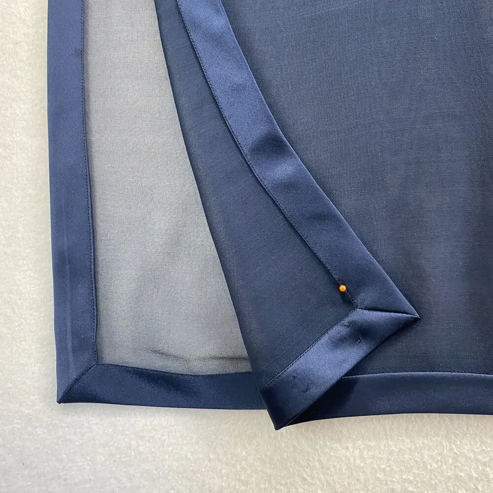 Silk Scarf Chiffon Shawl Wrap Sheer Rectangular Satin Trim Oversized 90x40 Blue
